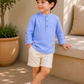 Toddler Boys Sky Blue Mandarin Collar Kurta Shirt with Beige Shorts | Cotton Ethnic Casual Co-ord Set for Kids (2–9 Years)
