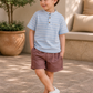 Toddler Boys Sky Blue Striped Henley T-Shirt with Mauve Shorts | Casual Cotton Summer Co-ord Set for Kids (2–9 Years)