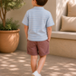 Toddler Boys Sky Blue Striped Henley T-Shirt with Mauve Shorts | Casual Cotton Summer Co-ord Set for Kids (2–9 Years)