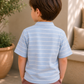 Toddler Boys Sky Blue Striped Henley T-Shirt with Mauve Shorts | Casual Cotton Summer Co-ord Set for Kids (2–9 Years)