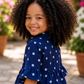 Girls Navy Blue Polka Dot Peplum Top with Wide Leg Pants Co-ord Set | Stylish Cotton Casual Outfit for Kids (2–8 Years)