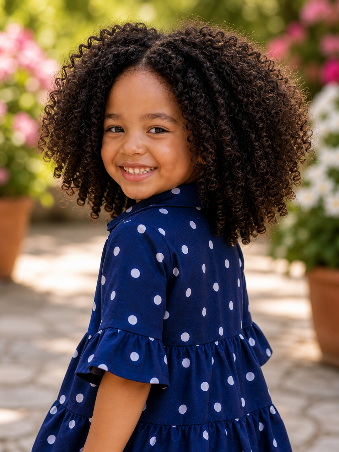 Girls Navy Blue Polka Dot Peplum Top with Wide Leg Pants Co-ord Set | Stylish Cotton Casual Outfit for Kids (2–8 Years)