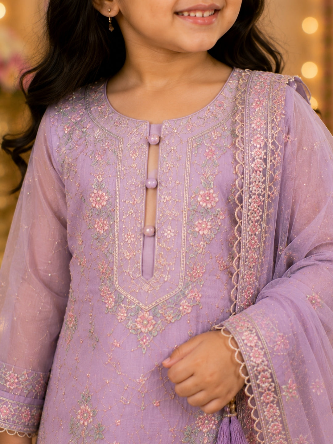 Girls Lavender Embroidered Kurta Palazzo Set with Dupatta | Kids Ethnic Suit | Party Wear Traditional Dress for Girls (1–8 Years)