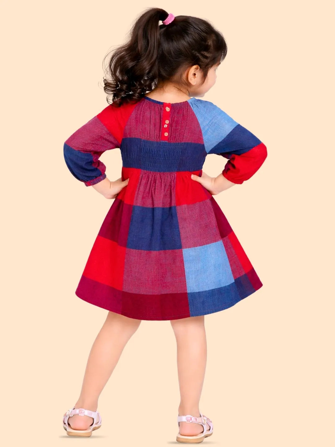 Girls Red & Blue Checkered Dress | Stylish Casual Cotton Dress for Kids (2-6 Years)