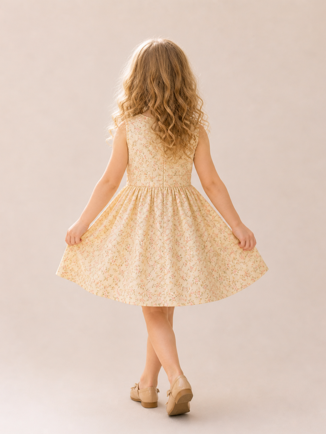Girls Yellow Floral Sleeveless Party Dress with Bow | Elegant Cotton Summer Dress for Kids (1–5 Years)