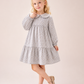 Girls Grey Floral Peter Pan Collar Dress | Elegant Full Sleeve Cotton Party Dress for Kids (2–8 Years)