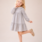 Girls Grey Floral Peter Pan Collar Dress | Elegant Full Sleeve Cotton Party Dress for Kids (2–8 Years)