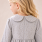 Girls Grey Floral Peter Pan Collar Dress | Elegant Full Sleeve Cotton Party Dress for Kids (2–8 Years)