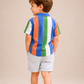 Boys Multicolor Striped Half Sleeve Shirt with Grey Shorts Co-ord Set | Stylish Cotton Summer Outfit for Kids (2–9 Years)