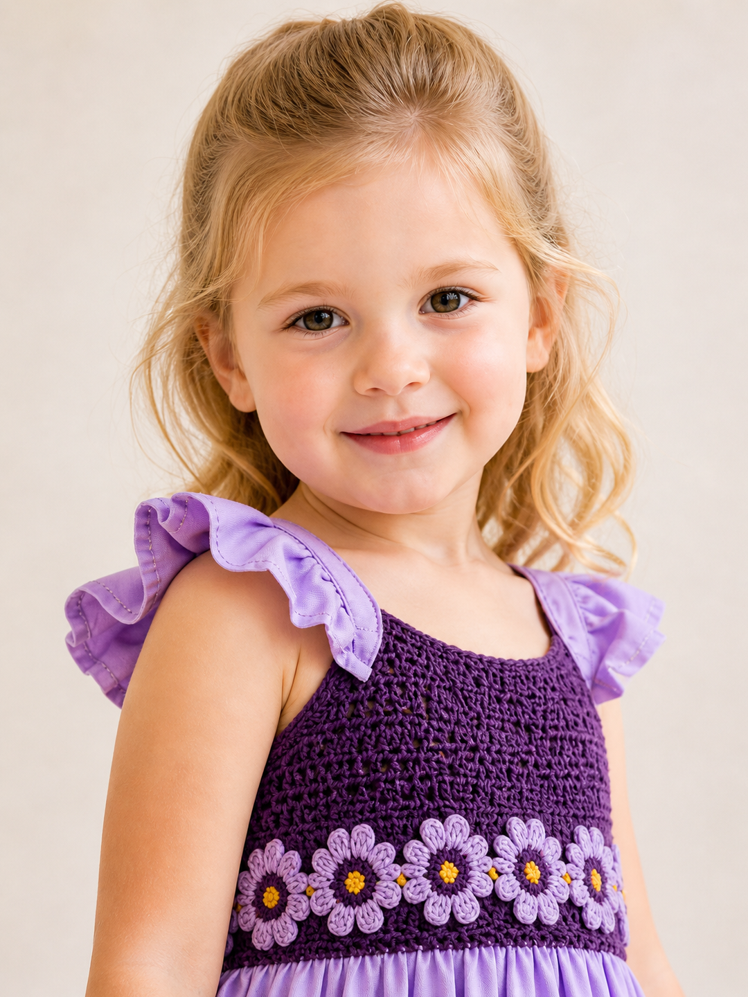 Girls Lavender Floral Embroidered Party Dress with Flutter Sleeves | Elegant Twirl Dress for Kids (1–6 Years)