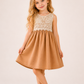 Girls Beige Lace Yoke Fit & Flare Dress | Elegant Sleeveless Party Dress for Kids (1–6 Years)