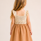 Girls Beige Lace Yoke Fit & Flare Dress | Elegant Sleeveless Party Dress for Kids (1–6 Years)