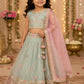 Girls Sea Green Floral Embroidered Lehenga Choli with Pink Dupatta | Kids Designer Ethnic Wear | Party & Wedding Wear Lehenga Set for Girls (1–8 Years)