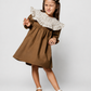 Girls Brown Cotton Dress with Gingham Ruffle Collar | Full Sleeve A-Line Dress for Kids (2–8 Years)