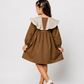 Girls Brown Cotton Dress with Gingham Ruffle Collar | Full Sleeve A-Line Dress for Kids (2–8 Years)