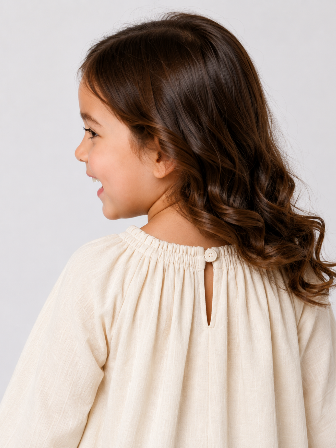Girls Ivory Floral Embroidered Cotton Dress | Full Sleeve A-Line Party Dress for Kids (1–6 Years)