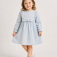 Girls Sky Blue Pintuck Cotton Dress with Ruffle Bib | Full Sleeve Elegant Party Dress for Kids (1–5 Years)