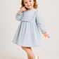 Girls Sky Blue Pintuck Cotton Dress with Ruffle Bib | Full Sleeve Elegant Party Dress for Kids (1–5 Years)