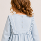 Girls Sky Blue Pintuck Cotton Dress with Ruffle Bib | Full Sleeve Elegant Party Dress for Kids (1–5 Years)