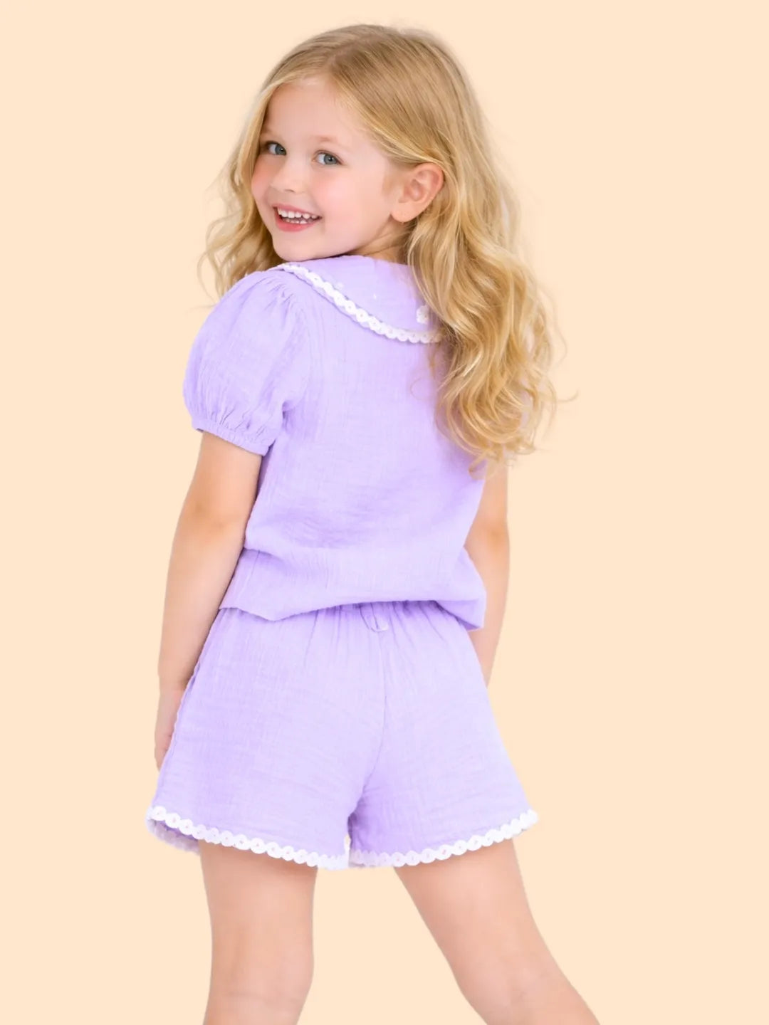 Girls Lavender Co-ord Set | Cute Top & Shorts Outfit for Kids (2-6 Years)