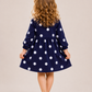 Girls Navy Blue Polka Dot Full Sleeve Dress | Elegant Cotton A-Line Party Dress for Kids (1–5 Years)