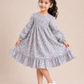 Girls Lavender Floral Smocked Cotton Dress with Ruffle Hem | Full Sleeve Party Wear Dress for Kids (2–8 Years)