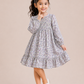 Girls Lavender Floral Smocked Cotton Dress with Ruffle Hem | Full Sleeve Party Wear Dress for Kids (2–8 Years)