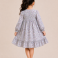 Girls Lavender Floral Smocked Cotton Dress with Ruffle Hem | Full Sleeve Party Wear Dress for Kids (2–8 Years)