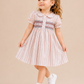 Toddler Girls Pink Striped Smocked Cotton Dress with Peter Pan Collar | Puff Sleeve Party Wear Dress for Kids (2–8 Years)