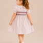 Toddler Girls Pink Striped Smocked Cotton Dress with Peter Pan Collar | Puff Sleeve Party Wear Dress for Kids (2–8 Years)