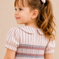 Toddler Girls Pink Striped Smocked Cotton Dress with Peter Pan Collar | Puff Sleeve Party Wear Dress for Kids (2–8 Years)