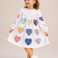 Toddler Girls White Heart Patch Cotton Dress | Long Sleeve Smocked Casual Party Dress for Kids (1–5 Years)