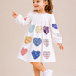Toddler Girls White Heart Patch Cotton Dress | Long Sleeve Smocked Casual Party Dress for Kids (1–5 Years)