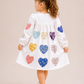 Toddler Girls White Heart Patch Cotton Dress | Long Sleeve Smocked Casual Party Dress for Kids (1–5 Years)