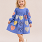 Toddler Girls Blue Heart Patch Cotton Dress | Long Sleeve Casual Party Dress for Kids (1–5 Years)