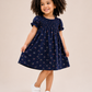 Toddler Girls Navy Blue Floral Cotton Dress | Smocked Short Sleeve Casual Party Dress for Kids (2–8 Years)