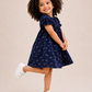 Toddler Girls Navy Blue Floral Cotton Dress | Smocked Short Sleeve Casual Party Dress for Kids (2–8 Years)