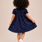 Toddler Girls Navy Blue Floral Cotton Dress | Smocked Short Sleeve Casual Party Dress for Kids (2–8 Years)