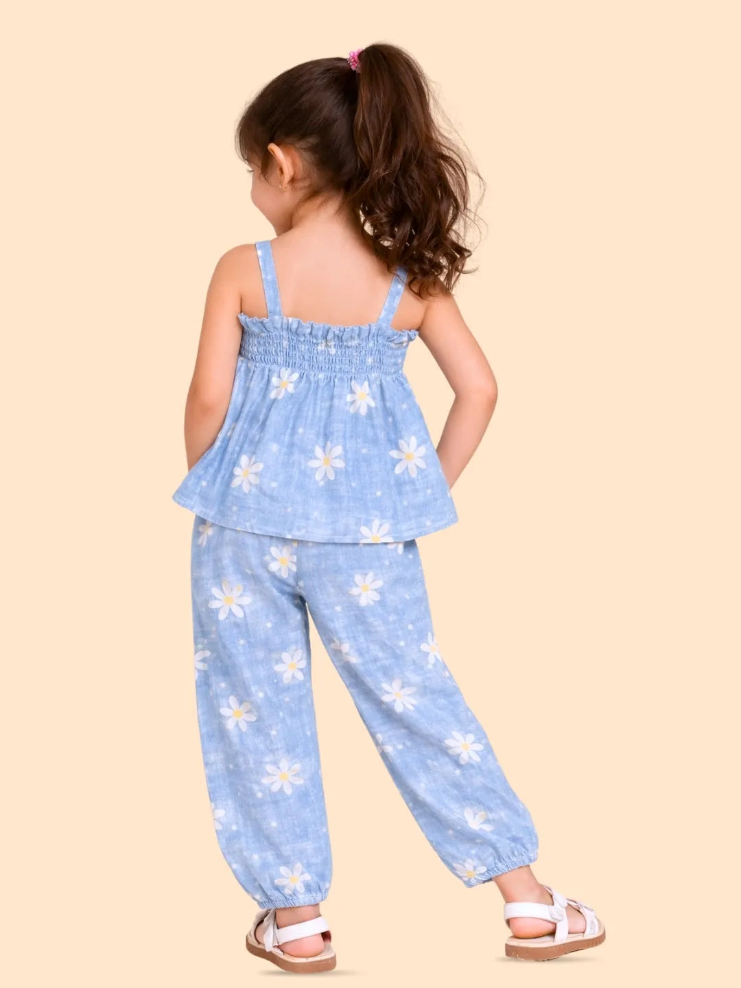 Girls Blue Floral Co-ord Set | Sleeveless Top & Pants Outfit for Kids (2-6 Years)