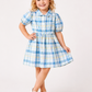 Toddler Girls Blue Plaid Cotton Dress | Peter Pan Collar Short Sleeve Casual Party Dress for Kids (1–5 Years)