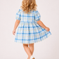 Toddler Girls Blue Plaid Cotton Dress | Peter Pan Collar Short Sleeve Casual Party Dress for Kids (1–5 Years)