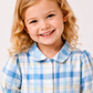 Toddler Girls Blue Plaid Cotton Dress | Peter Pan Collar Short Sleeve Casual Party Dress for Kids (1–5 Years)