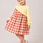 Toddler Girls Yellow & Coral Gingham Cotton Dress | Long Sleeve Ruffle Casual Party Dress for Kids (2–8 Years)