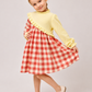 Toddler Girls Yellow & Coral Gingham Cotton Dress | Long Sleeve Ruffle Casual Party Dress for Kids (2–8 Years)