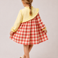 Toddler Girls Yellow & Coral Gingham Cotton Dress | Long Sleeve Ruffle Casual Party Dress for Kids (2–8 Years)