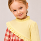 Toddler Girls Yellow & Coral Gingham Cotton Dress | Long Sleeve Ruffle Casual Party Dress for Kids (2–8 Years)
