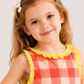 Toddler Girls Coral Gingham Co-Ord Set with Yellow Ruffle Top & Wide Leg Pants | Cotton Summer Outfit for Kids (1–6 Years)