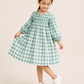 Toddler Girls Mint Green Gingham Smocked Dress with Long Sleeves | Classic Cotton Check Dress for Kids (2–8 Years)
