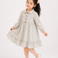 Toddler Girls Sage Floral Button-Front Dress with Long Sleeves | Vintage Cotton Ruffle Dress for Kids (2–8 Years)