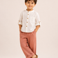 Toddler Boys White Mandarin Collar Shirt with Rust Cotton Pants | Linen Look Summer Co-Ord Set for Kids (2–12 Years)